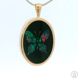 14k Yellow Gold Pendant with Opal Mosaic Butterfly on Onyx