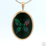 14k Yellow Gold Pendant with Opal Mosaic Butterfly on Onyx