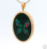 14k Yellow Gold Pendant with Opal Mosaic Butterfly on Onyx