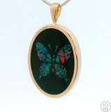 14k Yellow Gold Pendant with Opal Mosaic Butterfly on Onyx