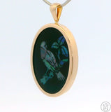 14k Yellow Gold Pendant with Opal Mosaic Songbird on Onyx