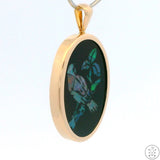 14k Yellow Gold Pendant with Opal Mosaic Songbird on Onyx