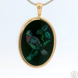 14k Yellow Gold Pendant with Opal Mosaic Songbird on Onyx