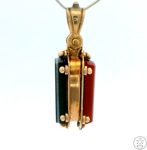 Antique Victorian 14k Yellow Gold Locket Pendant with Red and Black Agate