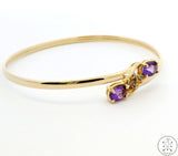 14k Yellow Gold Easy-on Bangle Amethyst and Diamond Size L/XL 7 in Bracelet Nearly New