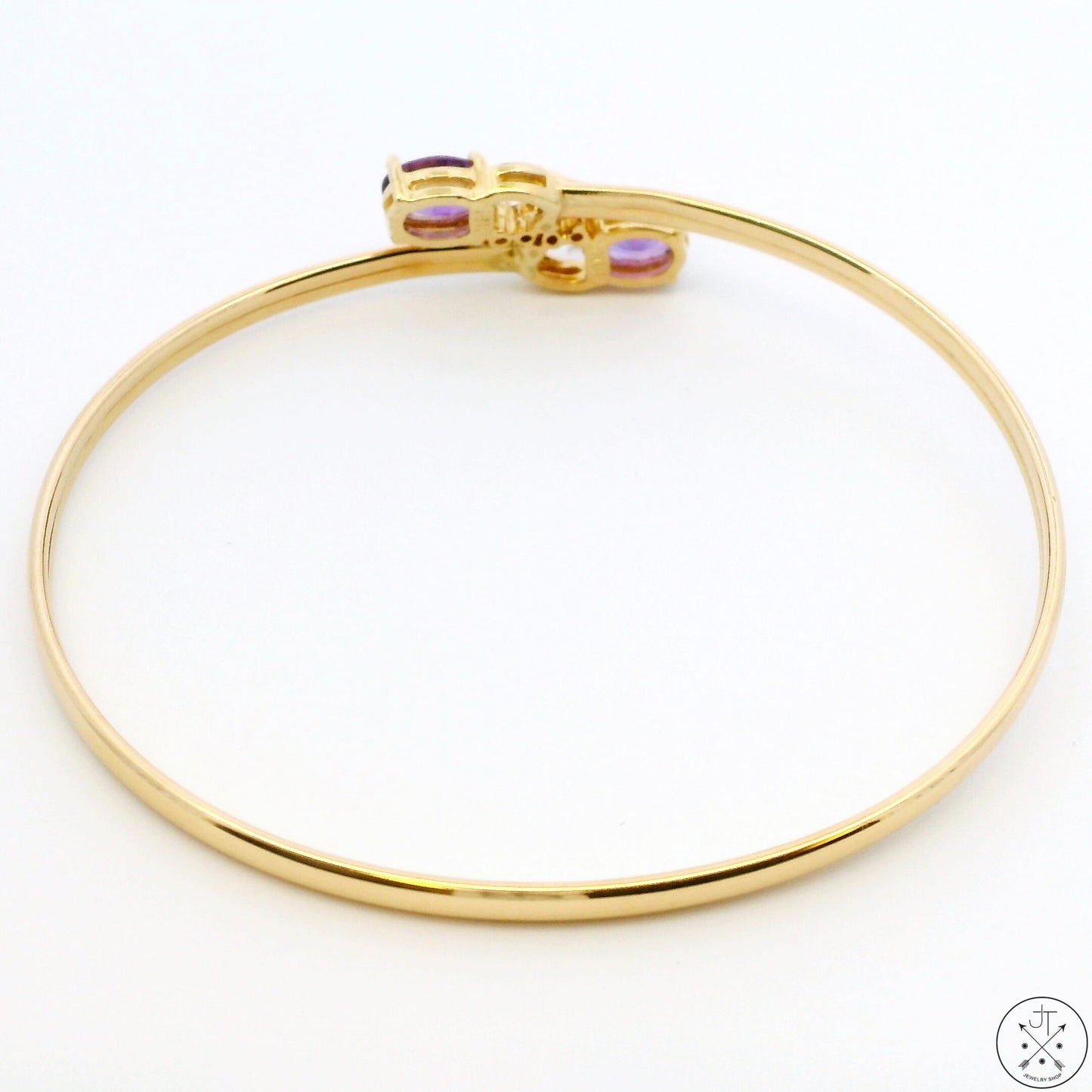 14k Yellow Gold Easy-on Bangle Amethyst and Diamond Size L/XL 7 in Bracelet Nearly New
