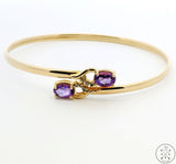 14k Yellow Gold Easy-on Bangle Amethyst and Diamond Size L/XL 7 in Bracelet Nearly New