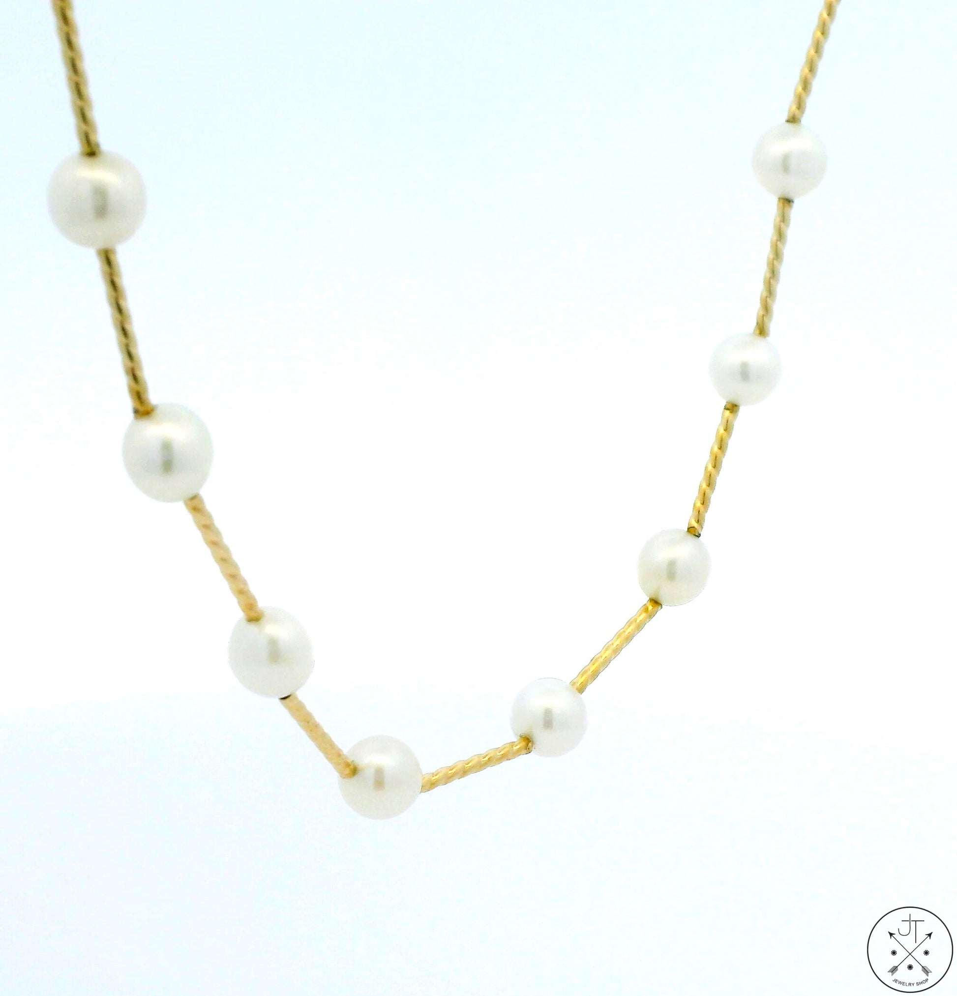 14k Yellow Gold 18 Inch Pearl Station Necklace