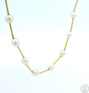 14k Yellow Gold 18 Inch Pearl Station Necklace