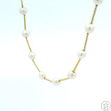 14k Yellow Gold 18 Inch Pearl Station Necklace