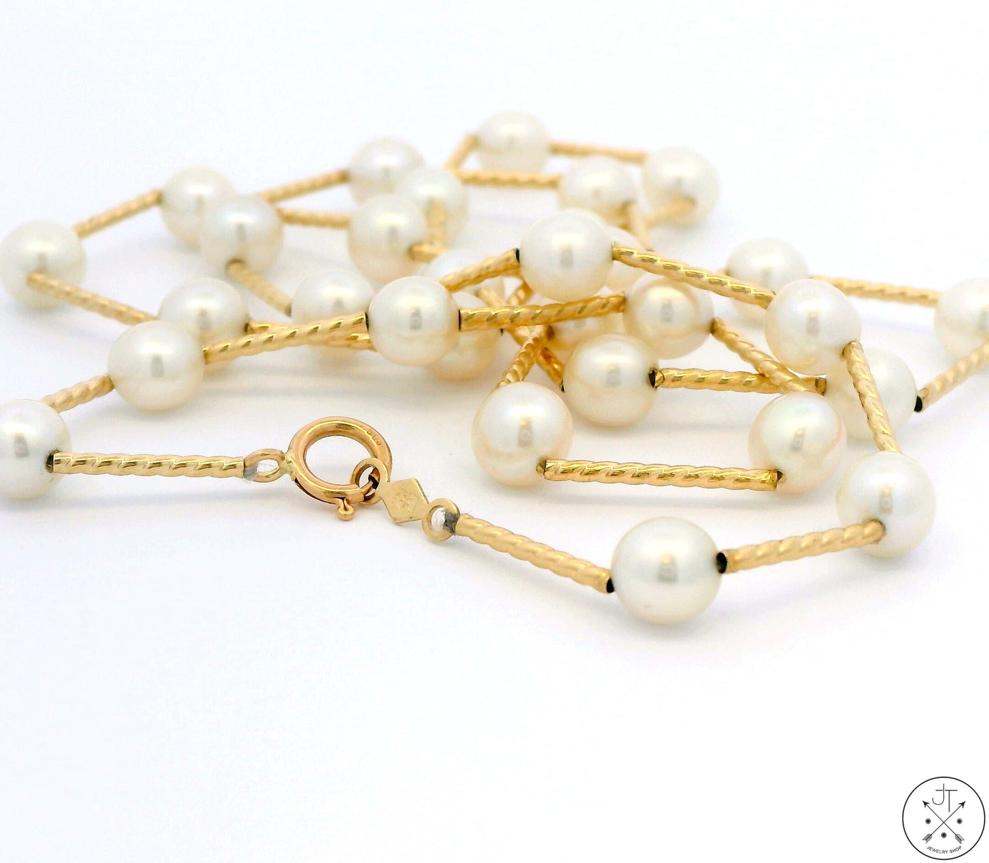 14k Yellow Gold 18 Inch Pearl Station Necklace