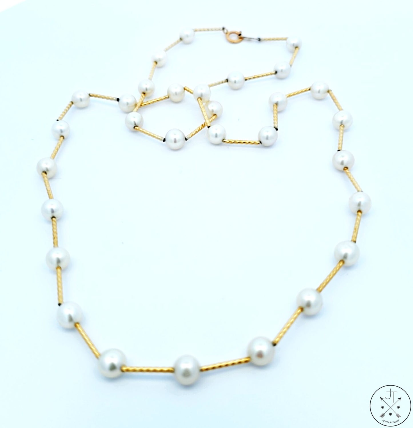 14k Yellow Gold 18 Inch Pearl Station Necklace
