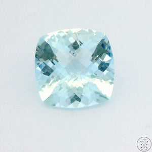 7.28 Carat Natural Aquamarine 13 x 13 Cushion Cut Faceted Checkerboard Gemstone AA