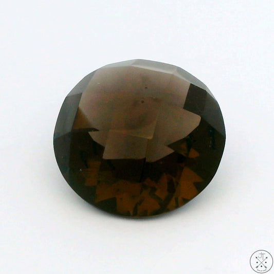 14 Carat Natural Smoky Quartz 16.7 mm Round Faceted Gemstone Checkerboard