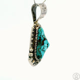 Vintage Navajo Sterling Silver Pendant Godber Mine Turquoise Signed Abeyta Large Bale