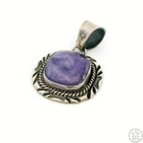 Vintage Navajo Sterling Silver Pendant Charoite Signed Denetdale Large Bale