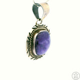 Vintage Navajo Sterling Silver Pendant Charoite Signed Denetdale Large Bale