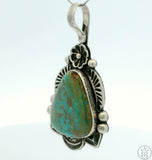 Vintage Navajo Sterling Silver Pendant with Turquoise Signed Large Hook Bale