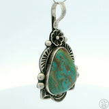 Vintage Navajo Sterling Silver Pendant with Turquoise Signed Large Hook Bale