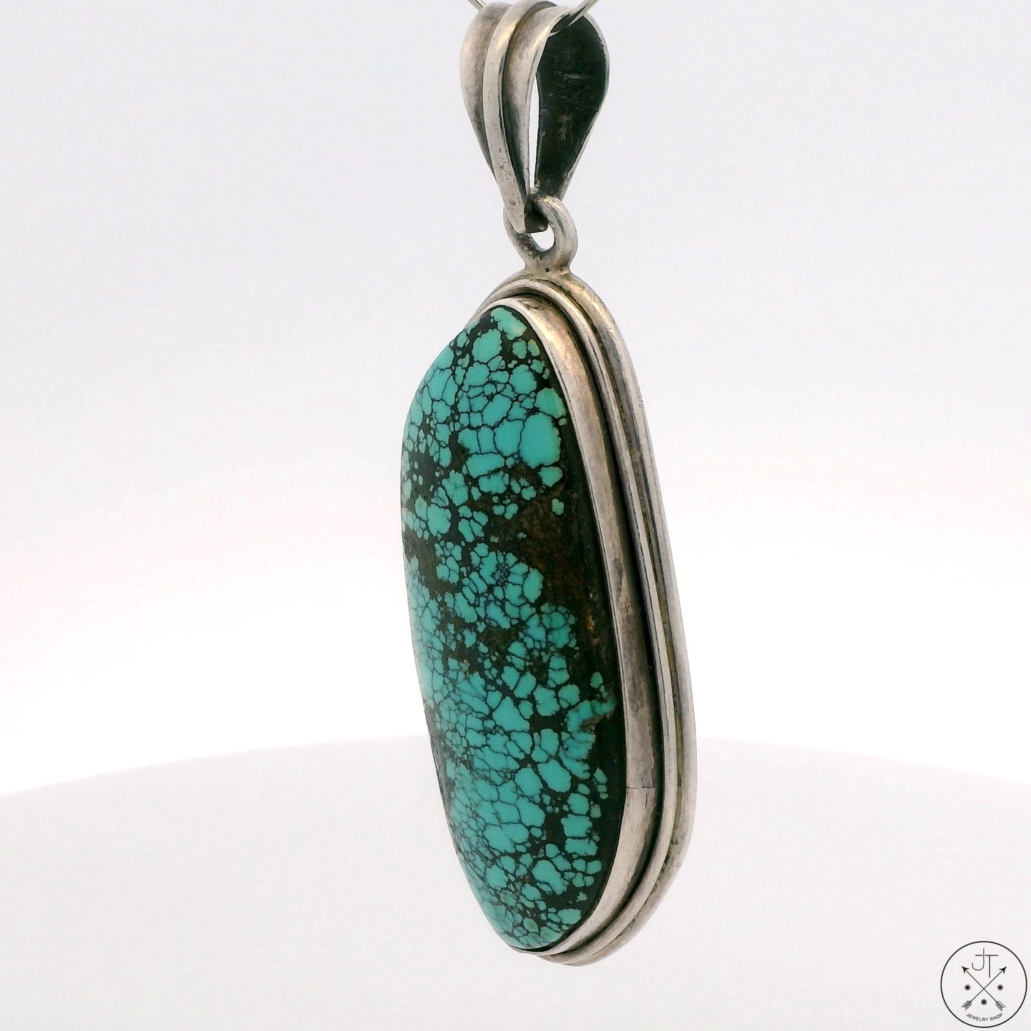 Vintage Sterling Silver Pendant with Turquoise Cabochon Large Bale