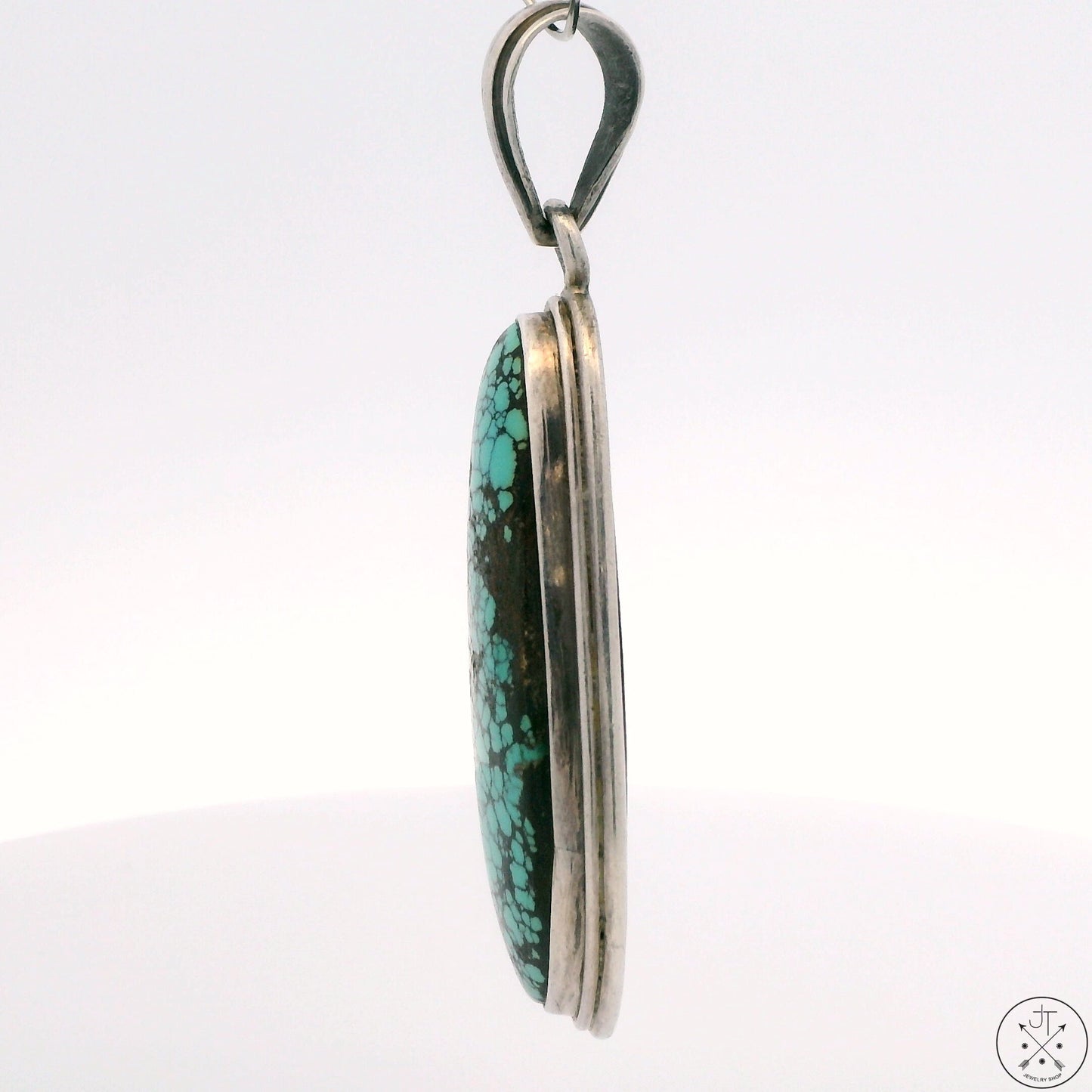 Vintage Sterling Silver Pendant with Turquoise Cabochon Large Bale