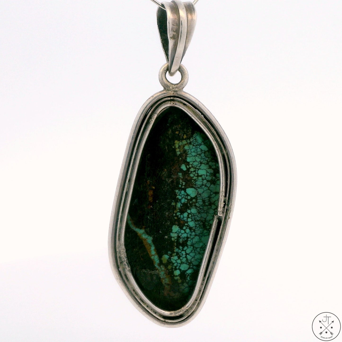 Vintage Sterling Silver Pendant with Turquoise Cabochon Large Bale