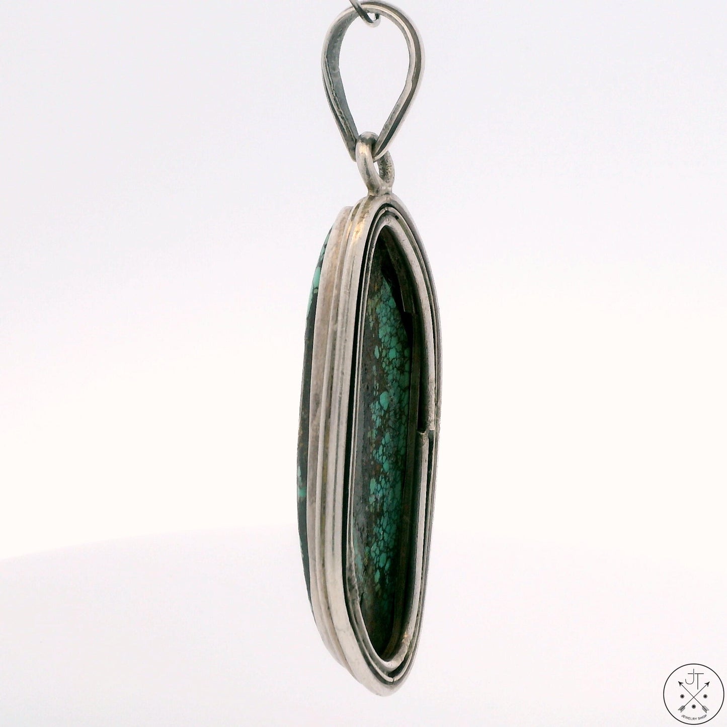 Vintage Sterling Silver Pendant with Turquoise Cabochon Large Bale