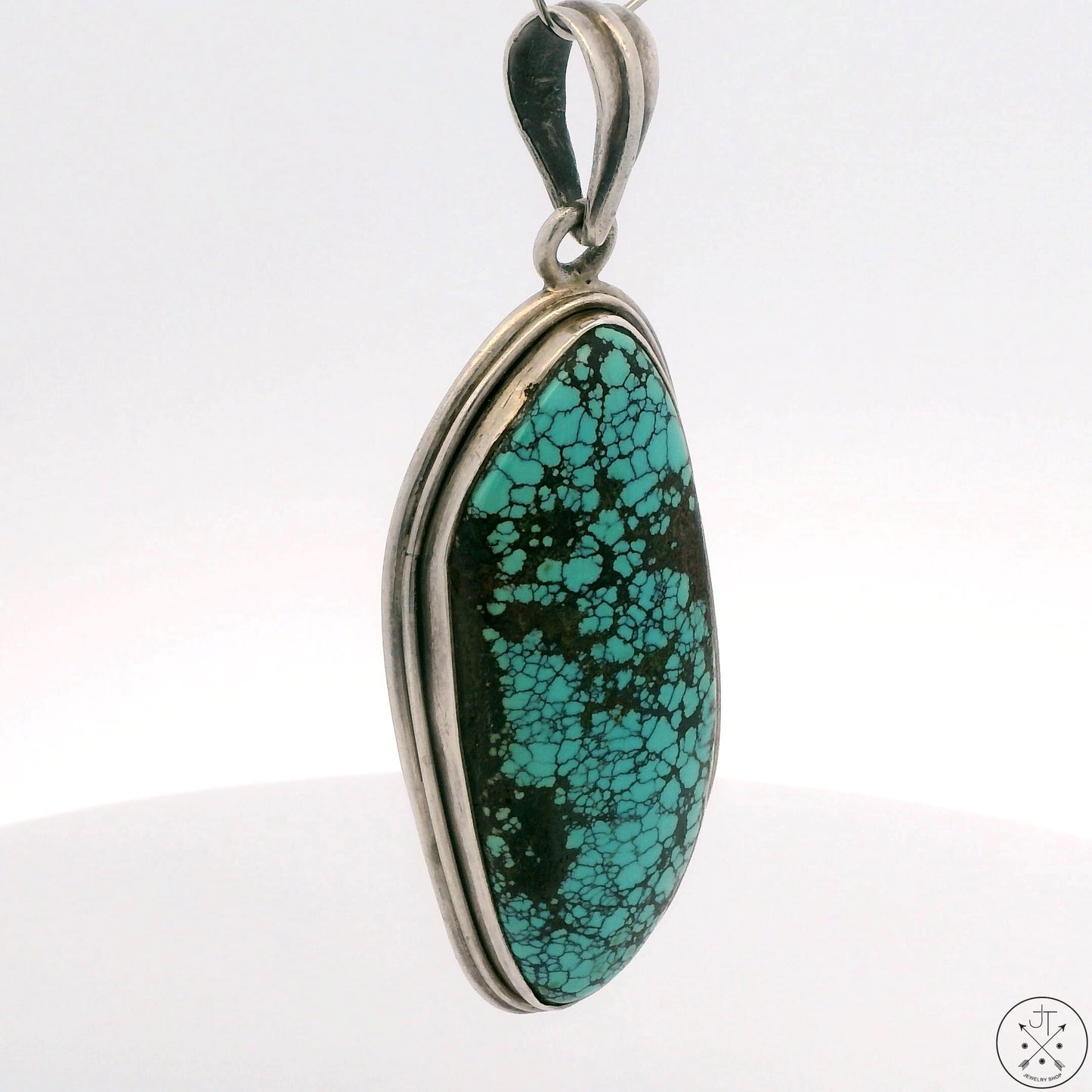 Vintage Sterling Silver Pendant with Turquoise Cabochon Large Bale