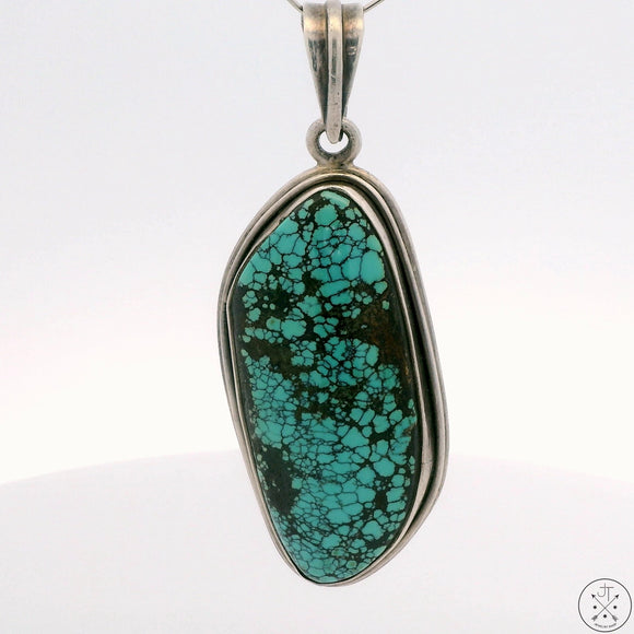 Vintage Sterling Silver Pendant with Turquoise Cabochon Large Bale