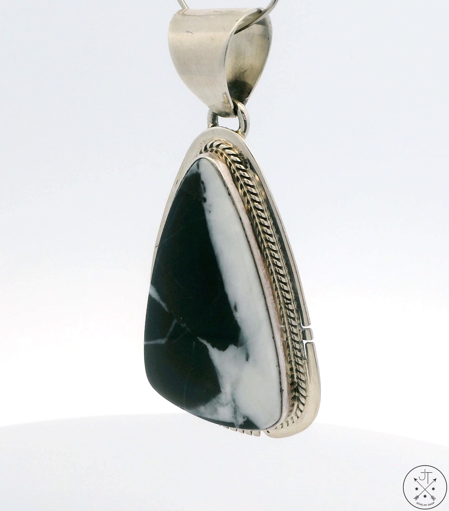 Vintage Navajo Sterling Silver Pendant with White Lightning Signed Larson Large Bale