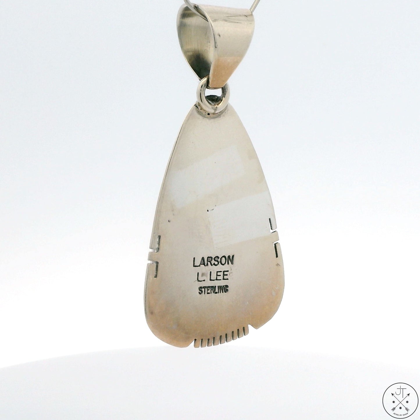 Vintage Navajo Sterling Silver Pendant with White Lightning Signed Larson Large Bale