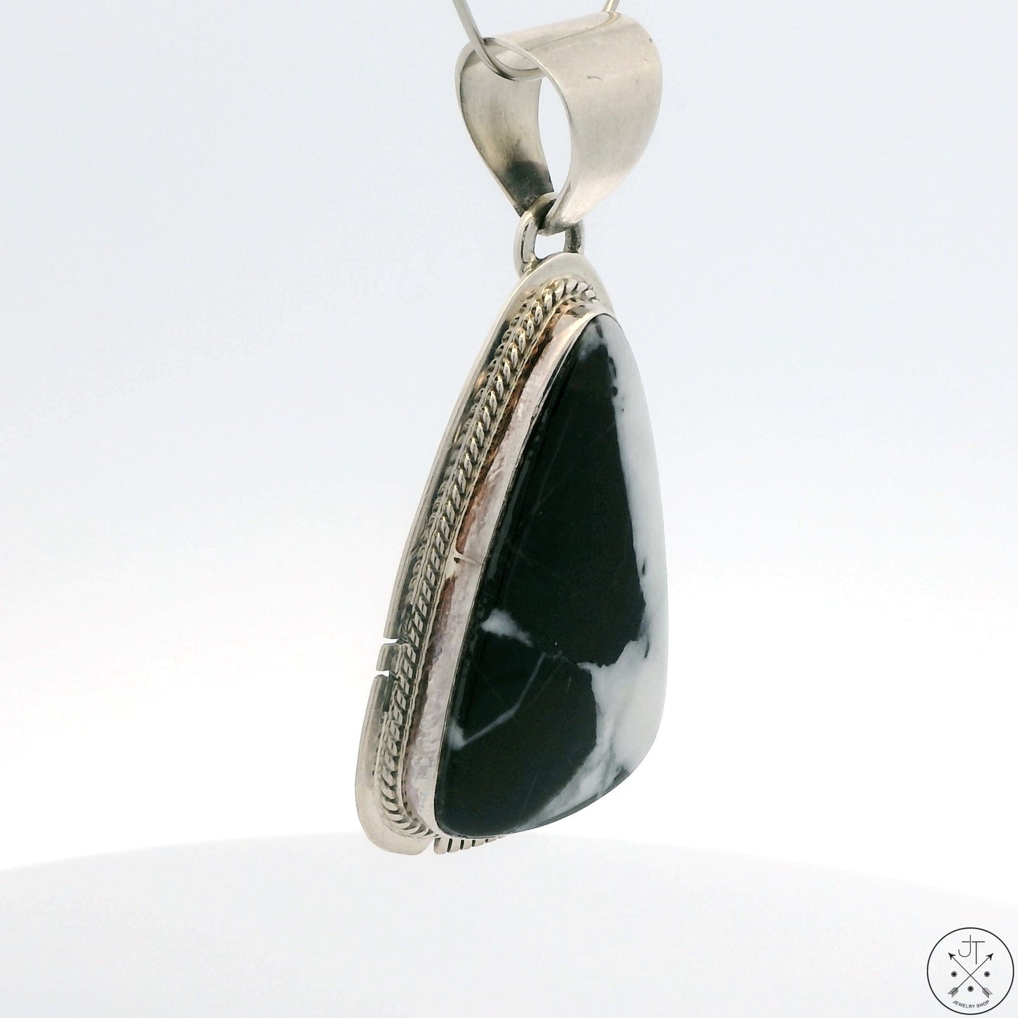 Vintage Navajo Sterling Silver Pendant with White Lightning Signed Larson Large Bale