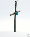 Vintage Sterling Silver Cross Pendant with Turquoise