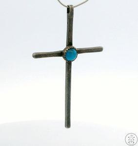 Vintage Sterling Silver Cross Pendant with Turquoise