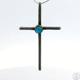 Vintage Sterling Silver Cross Pendant with Turquoise