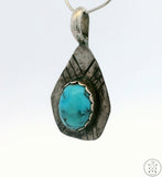 Vintage Navajo Sterling Silver Pendant with Dyer Blue Turquoise Signed T. Lee