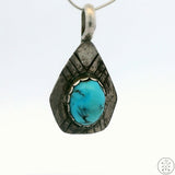 Vintage Navajo Sterling Silver Pendant with Dyer Blue Turquoise Signed T. Lee