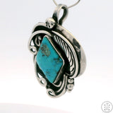 Vintage Navajo Sterling Silver Pendant with Santa Rita Turquoise Signed Hook Bale