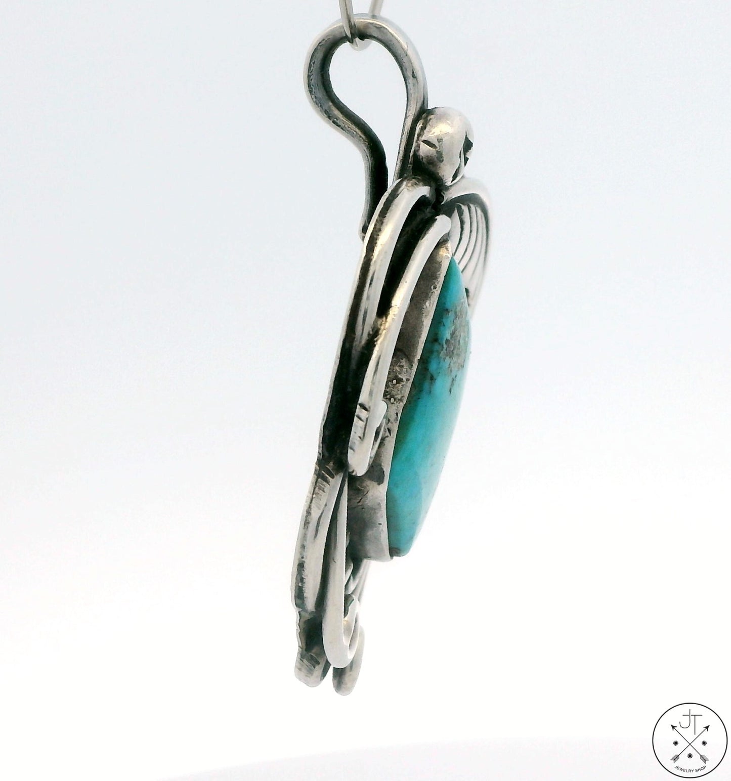 Vintage Navajo Sterling Silver Pendant with Santa Rita Turquoise Signed Hook Bale