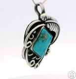 Vintage Navajo Sterling Silver Pendant with Santa Rita Turquoise Signed Hook Bale