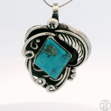 Vintage Navajo Sterling Silver Pendant with Santa Rita Turquoise Signed Hook Bale