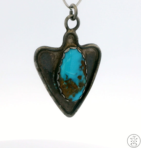 Vintage Navajo Sterling Silver Pendant with Royston Mine Turquoise Signed Arrowhead