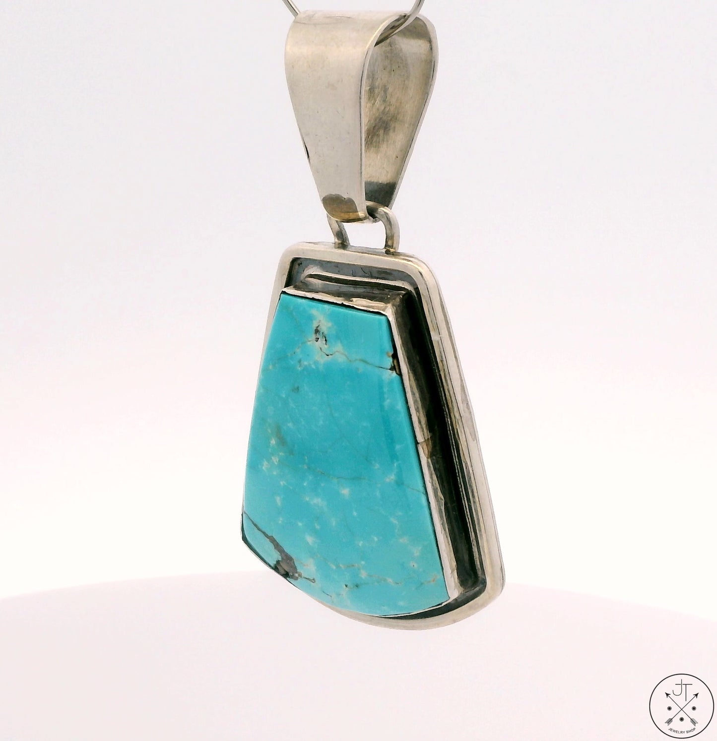 Vintage Navajo Sterling Silver Pendant Easter Blue Turquoise Signed Stungston Large Bale