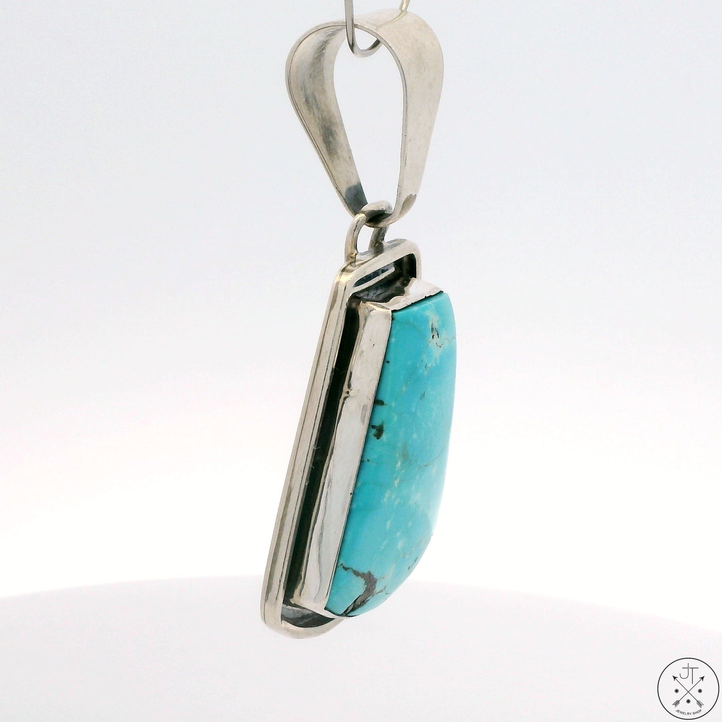 Vintage Navajo Sterling Silver Pendant Easter Blue Turquoise Signed Stungston Large Bale