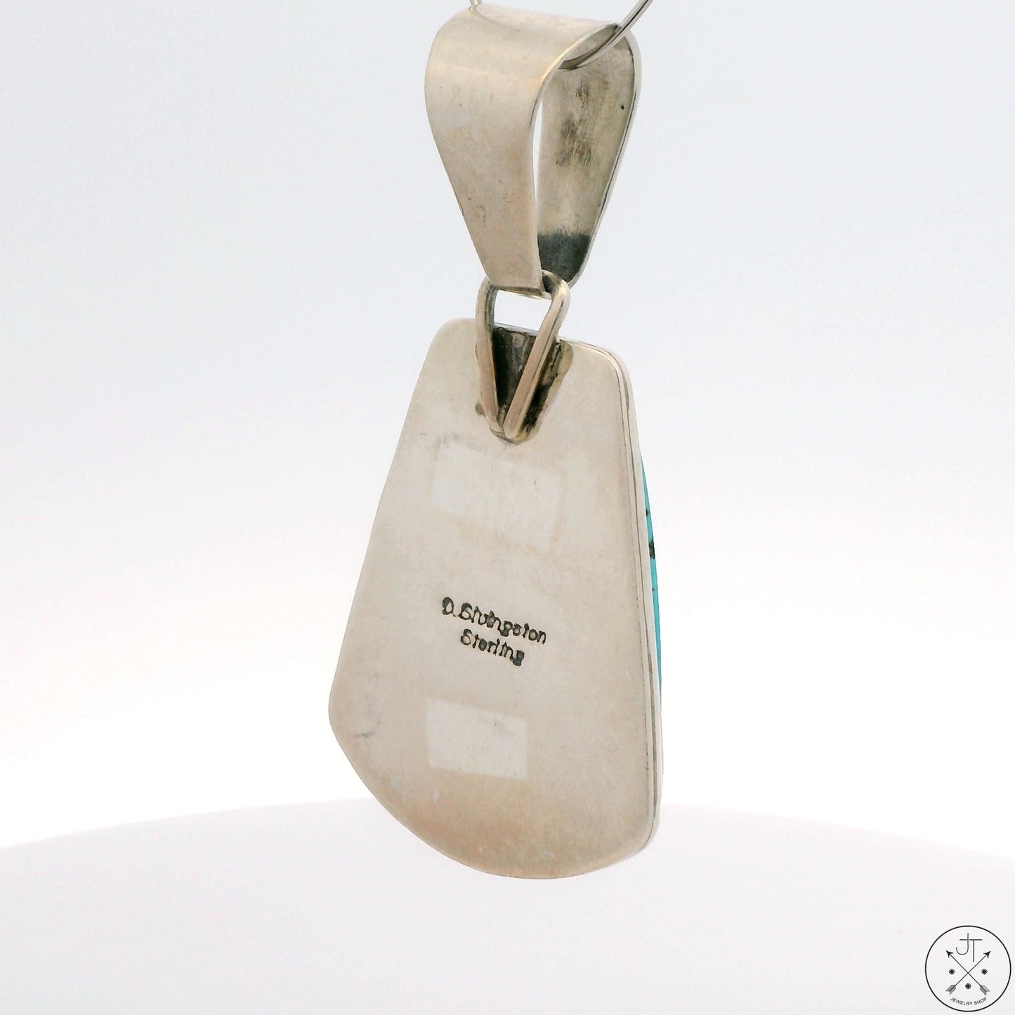 Vintage Navajo Sterling Silver Pendant Easter Blue Turquoise Signed Stungston Large Bale