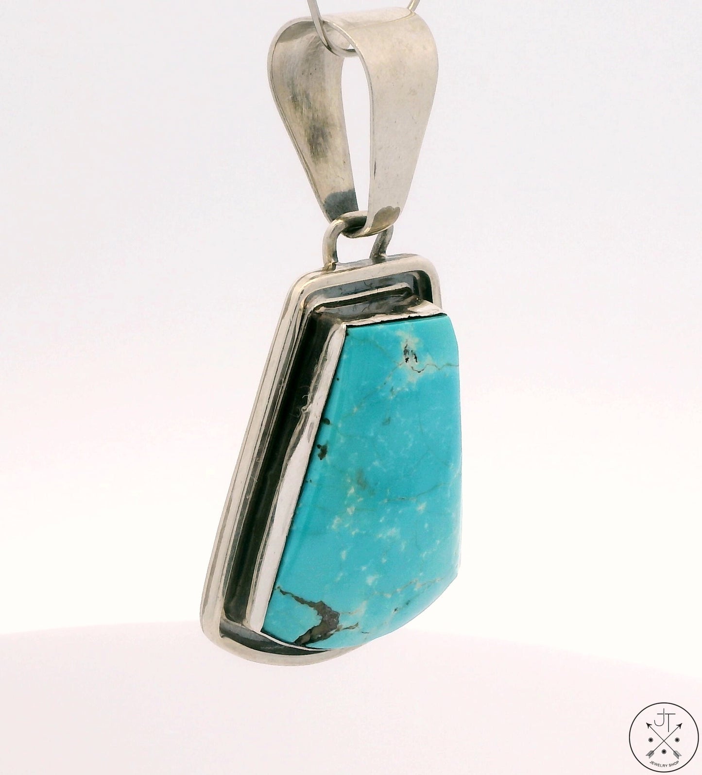Vintage Navajo Sterling Silver Pendant Easter Blue Turquoise Signed Stungston Large Bale