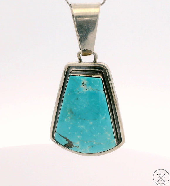 Vintage Navajo Sterling Silver Pendant Easter Blue Turquoise Signed Stungston Large Bale