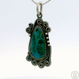 Vintage Sterling Silver Pendant with Malachite Chrysocolla