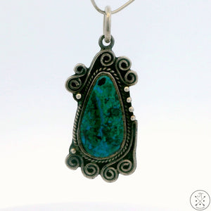 Vintage Sterling Silver Pendant with Malachite Chrysocolla