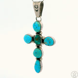 Vintage Navajo Sterling Silver Cross Pendant with Turquoise Signed